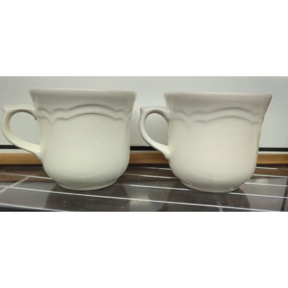 2 Pfaltzgraff Tea Rose Flat Coffee Mugs Tea Cups Made In USA cottage pink flower